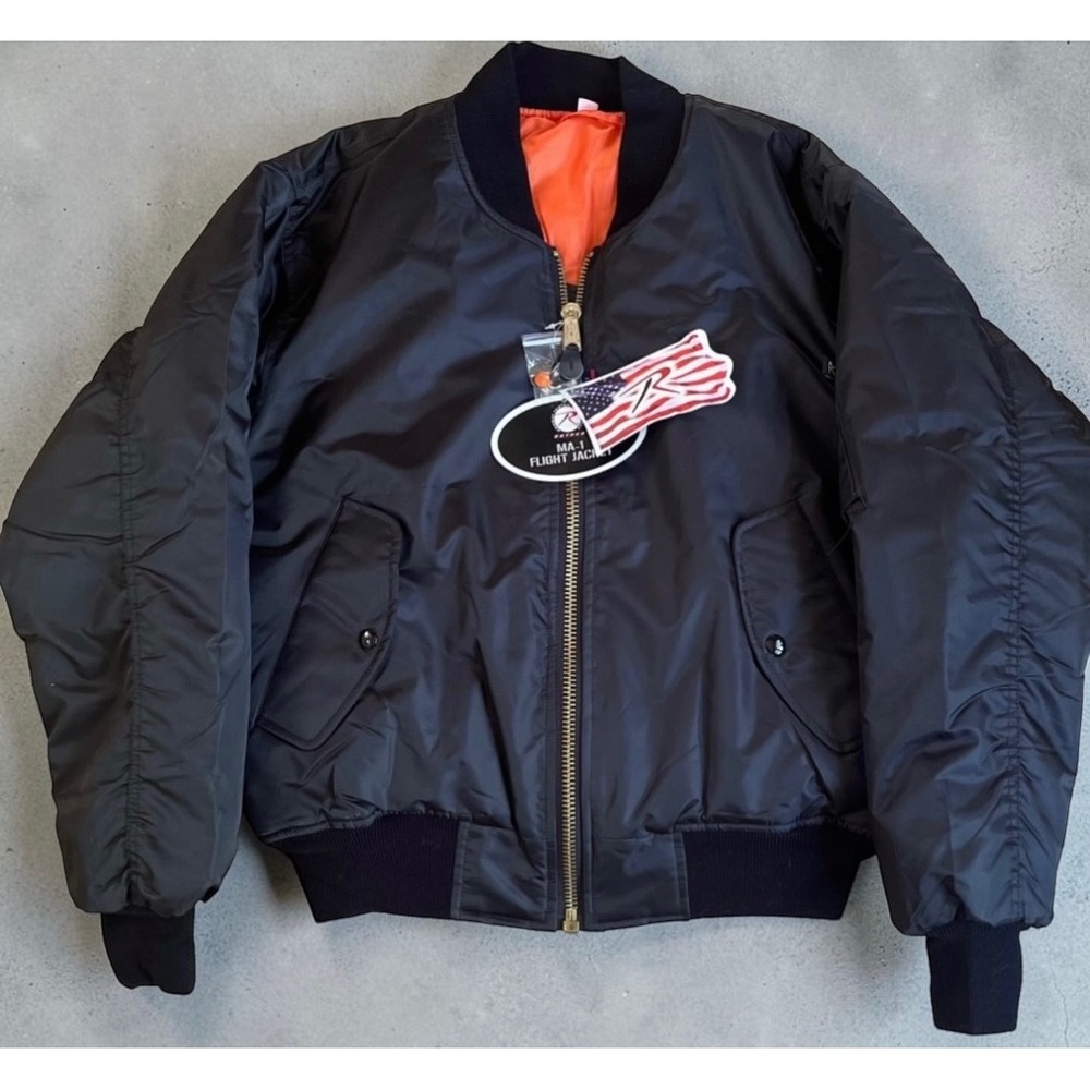 Rothco MA-1 Flight Jacket Black Marine Bulldogs Graphic Bomber Mens Small NWT - Picture 1 of 12